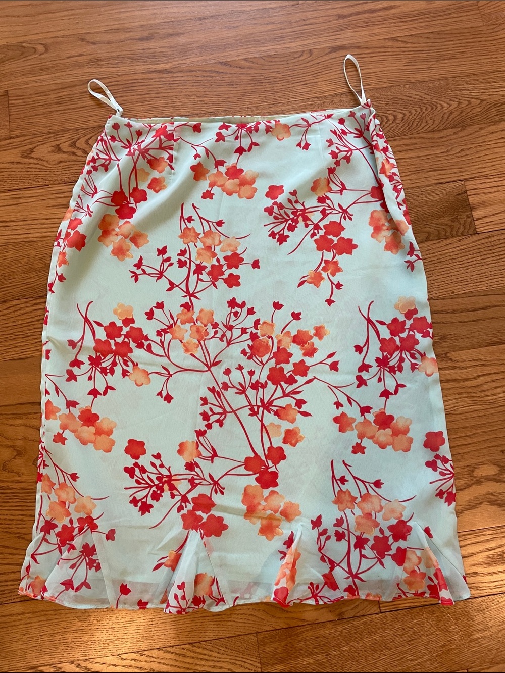 Harold's Mint Slip Skirt with Red & Coral Floral Print